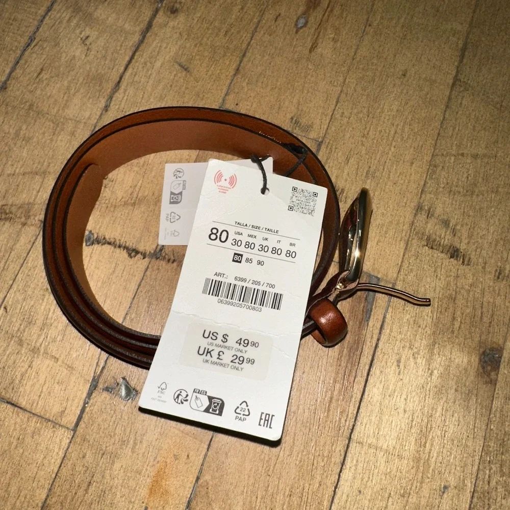 Zara Leather Belt Size 30‎ Brown Gold-Toned Buckle Adjustable Classic